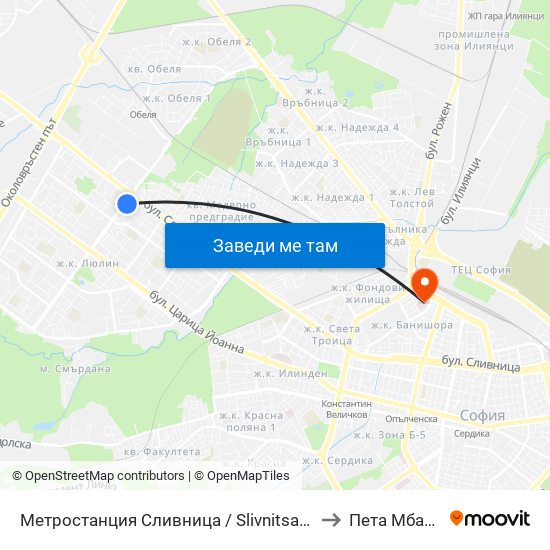 Метростанция Сливница / Slivnitsa Metro Station (1063) to Пета Мбал София map