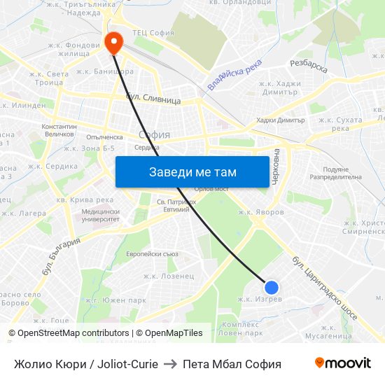 Жолио Кюри / Joliot-Curie to Пета Мбал София map