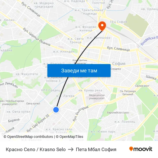 Красно Село / Krasno Selo to Пета Мбал София map