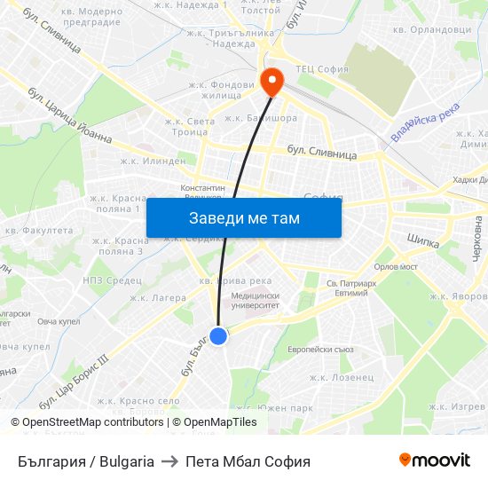 България / Bulgaria to Пета Мбал София map