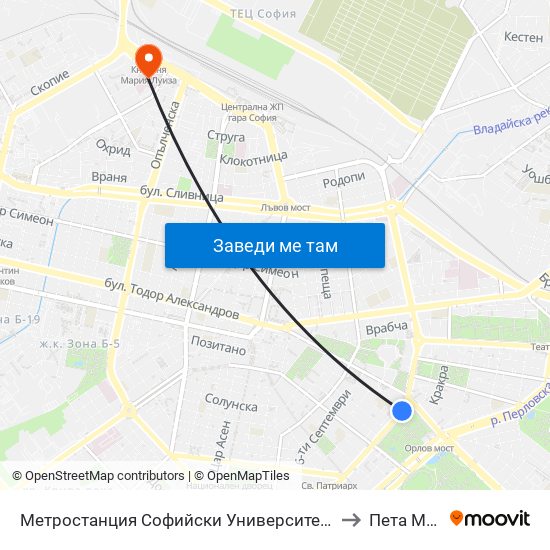 Метростанция Софийски Университет / Sofia University Metro Station (2827) to Пета Мбал София map
