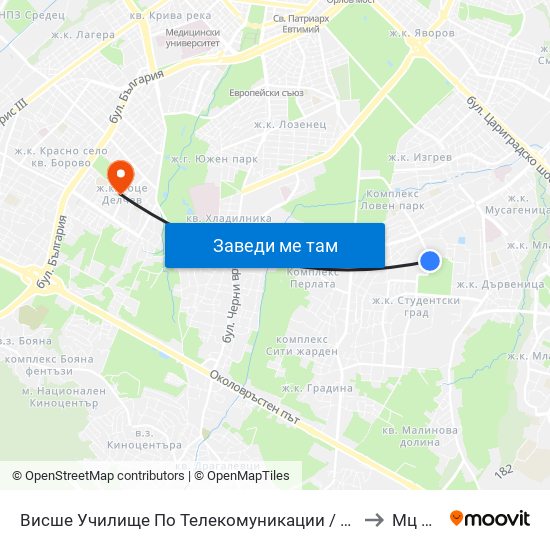 Висше Училище По Телекомуникации / University Of Telecommunications And Post (1397) to Мц Св. Петка map