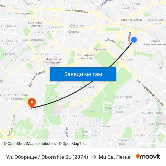 Ул. Оборище / Oborishte St. (2074) to Мц Св. Петка map
