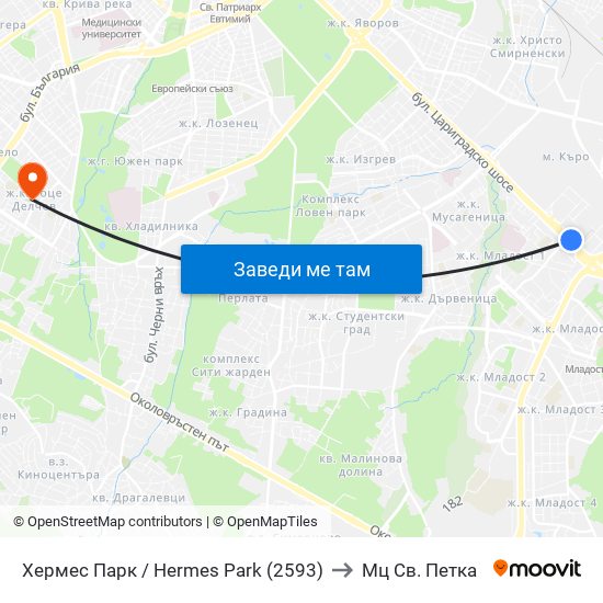 Хермес Парк / Hermes Park (2593) to Мц Св. Петка map