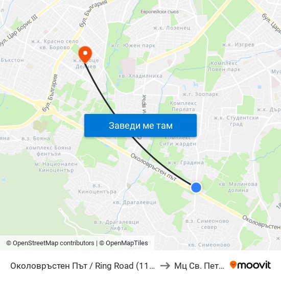 Околовръстен Път / Ring Road (1175) to Мц Св. Петка map