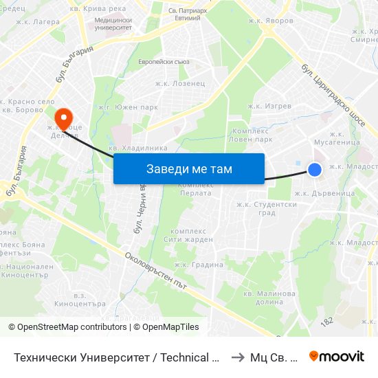 Технически Университет / Technical University (1743) to Мц Св. Петка map