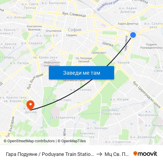 Гара Подуяне / Poduyane Train Station (0466) to Мц Св. Петка map