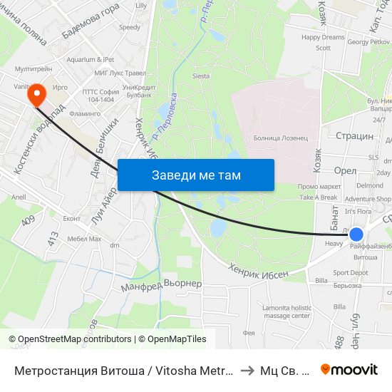 Метростанция Витоша / Vitosha Metro Station (2755) to Мц Св. Петка map