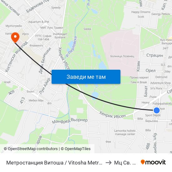 Метростанция Витоша / Vitosha Metro Station (2756) to Мц Св. Петка map