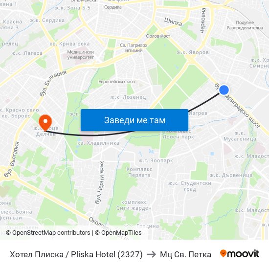 Хотел Плиска / Pliska Hotel (2327) to Мц Св. Петка map