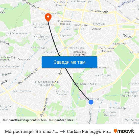 Метростанция Витоша / Vitosha Metro Station (2654) to Сагбал Репродуктивно Здраве ""Д-Р Щерев"" map