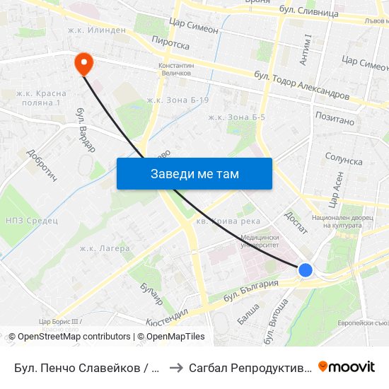 Бул. Пенчо Славейков / Pencho Slaveykov Blvd. (0356) to Сагбал Репродуктивно Здраве ""Д-Р Щерев"" map