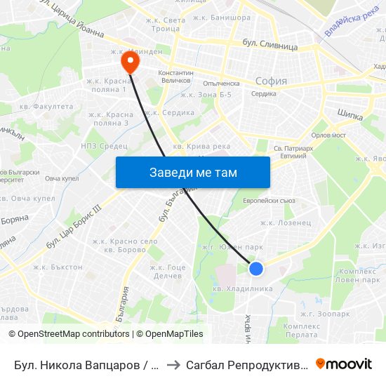 Бул. Никола Вапцаров / Nikola Vaptsarov Blvd. (0344) to Сагбал Репродуктивно Здраве ""Д-Р Щерев"" map