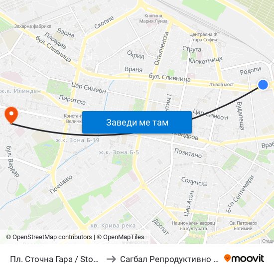 Пл. Сточна Гара / Stochna Gara Sq. (1311) to Сагбал Репродуктивно Здраве ""Д-Р Щерев"" map