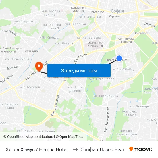 Ⓜ️ Хотел Хемус / Hemus Hotel (2329) to Сапфир Лазер България map