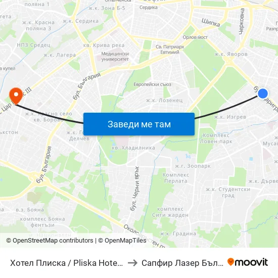 Хотел Плиска / Pliska Hotel (2326) to Сапфир Лазер България map
