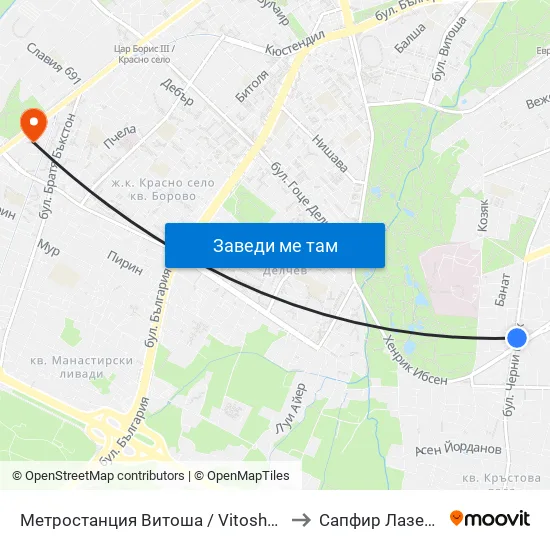 Ⓜ️ Метростанция Витоша / Vitosha Metro Station (2654) to Сапфир Лазер България map