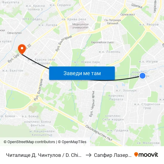 📚 Читалище Д. Чинтулов / D. Chintulov Library (2366) to Сапфир Лазер България map