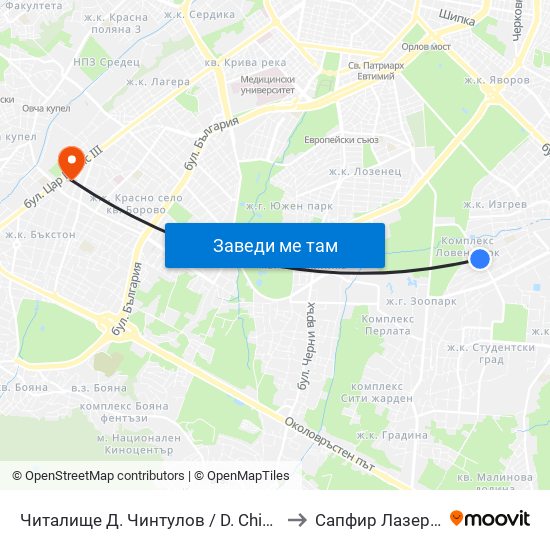 Читалище Д. Чинтулов / D. Chintulov Library (2365) to Сапфир Лазер България map