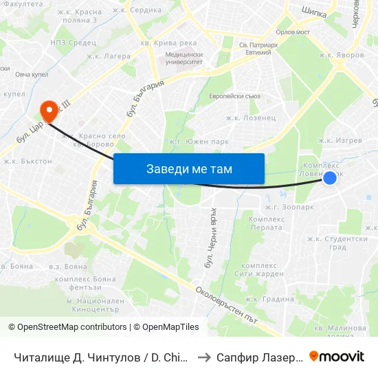 📚 Читалище Д. Чинтулов / D. Chintulov Library (2365) to Сапфир Лазер България map