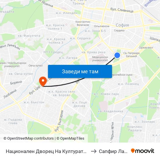 Национален Дворец На Културата / National Palace Of Culture (1139) to Сапфир Лазер България map