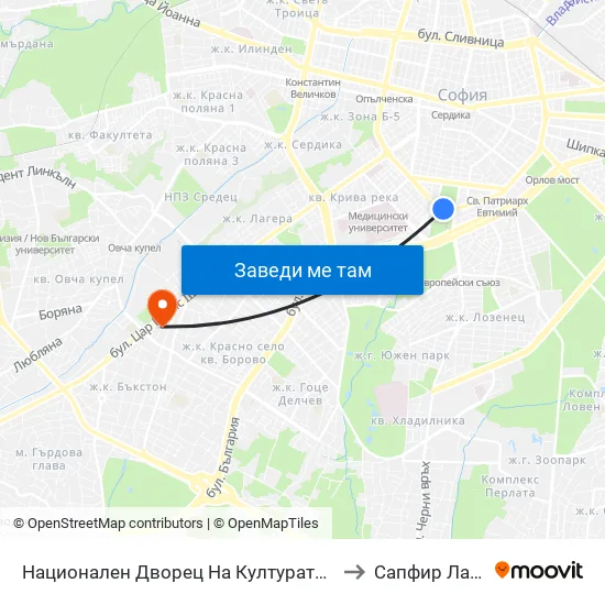 Ⓜ️ Национален Дворец На Културата / National Palace Of Culture (1139) to Сапфир Лазер България map