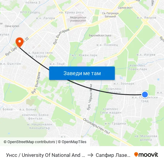 🎓 Унсс / University Of National And World Economy (1691) to Сапфир Лазер България map