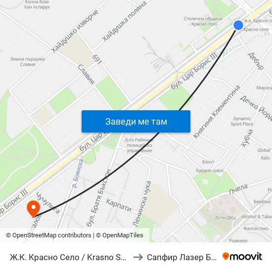 Ж.К. Красно Село / Krasno Selo Qr. (0638) to Сапфир Лазер България map