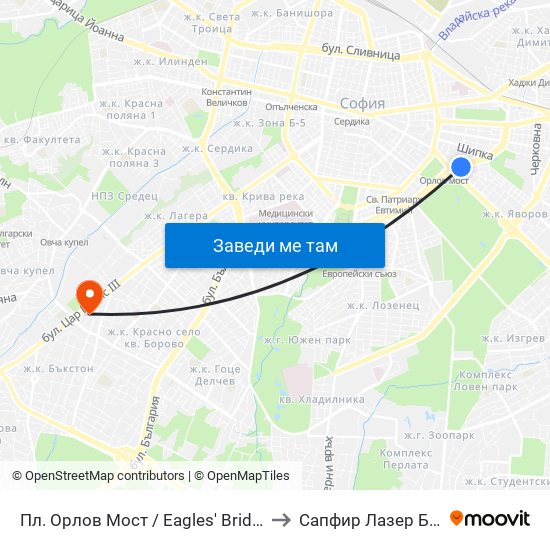 Пл. Орлов Мост / Eagles' Bridge Sq. (1290) to Сапфир Лазер България map