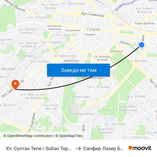 Ул. Султан Тепе / Sultan Tepe St. (2194) to Сапфир Лазер България map