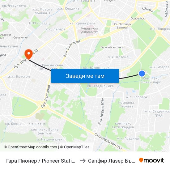 Гара Пионер / Pioneer Station (0465) to Сапфир Лазер България map