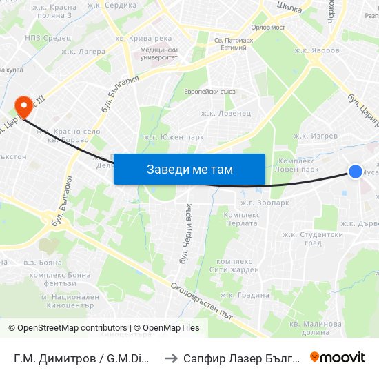 Г.М. Димитров / G.M.Dimitrov to Сапфир Лазер България map