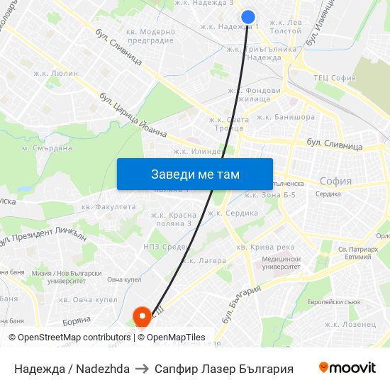 Надежда / Nadezhda to Сапфир Лазер България map