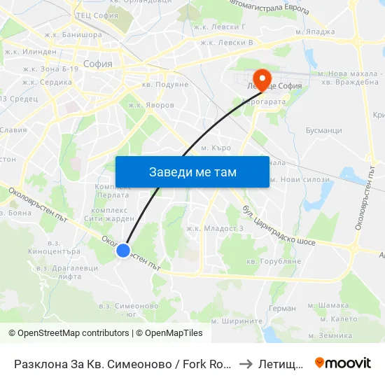 Разклона За Кв. Симеоново / Fork Road To Simeonovo Qr. (1459) to Летище София map