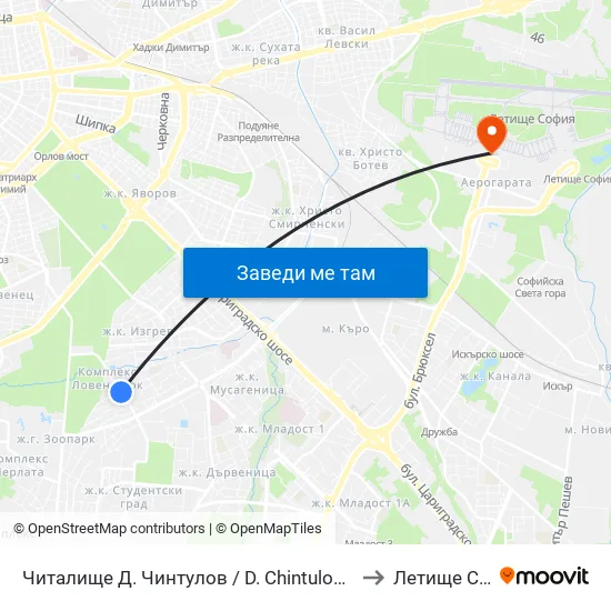 📚 Читалище Д. Чинтулов / D. Chintulov Library (2365) to Летище София map