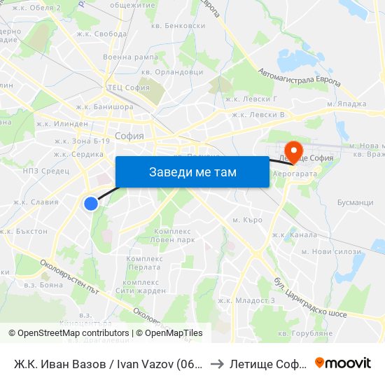 Ж.К. Иван Вазов / Ivan Vazov (0626) to Летище София map