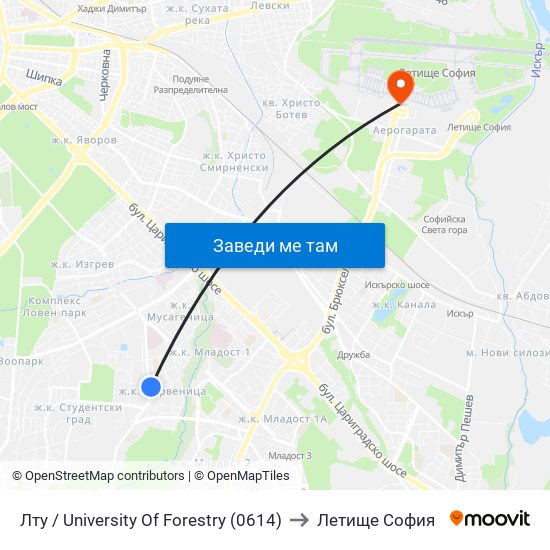 Лту / University Of Forestry (0614) to Летище София map