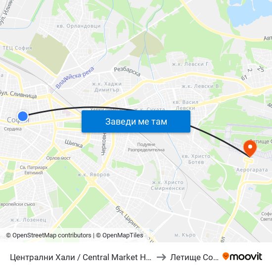 Централни Хали / Central Market Hall (2334) to Летище София map