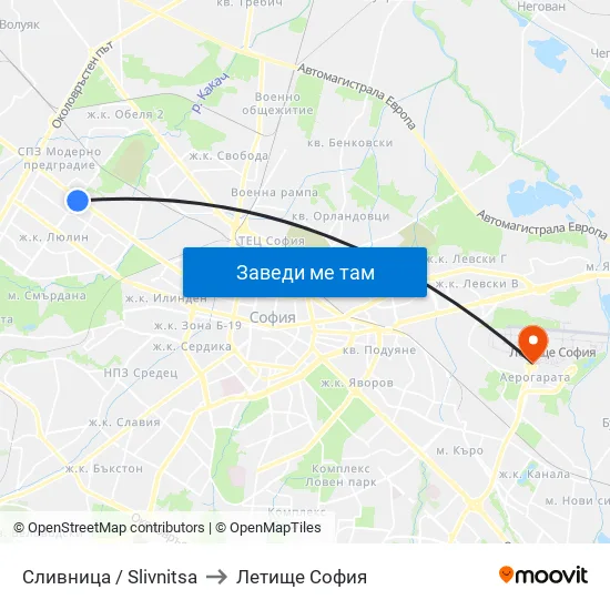 Сливница / Slivnitsa to Летище София map