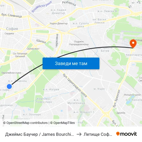 Джеймс Баучер / James Bourchier to Летище София map