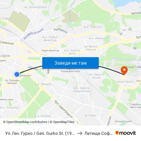 Ул. Ген. Гурко / Gen. Gurko St. (1902) to Летище София map