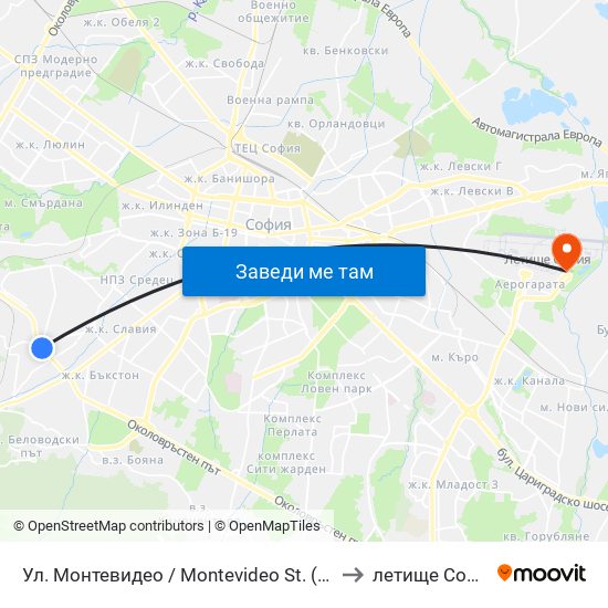 Ул. Монтевидео / Montevideo St. (2050) to летище София map