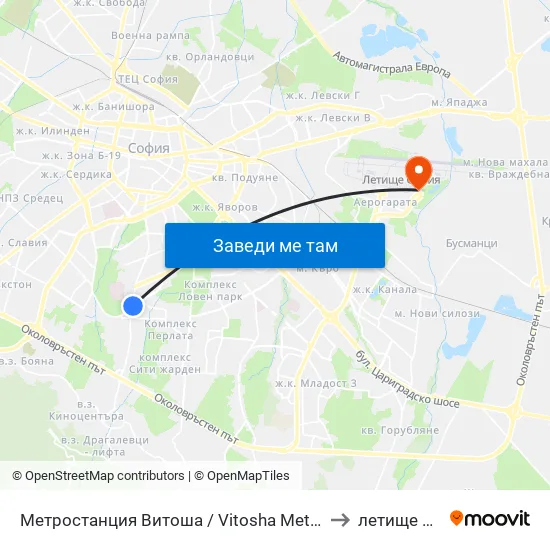Ⓜ️ Метростанция Витоша / Vitosha Metro Station (2654) to летище София map