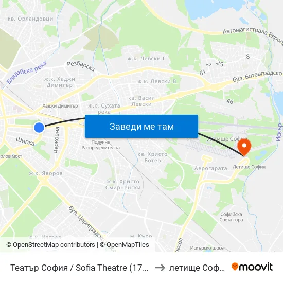 Театър София / Sofia Theatre (1727) to летище София map