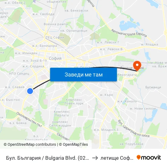 Бул. България / Bulgaria Blvd. (0290) to летище София map