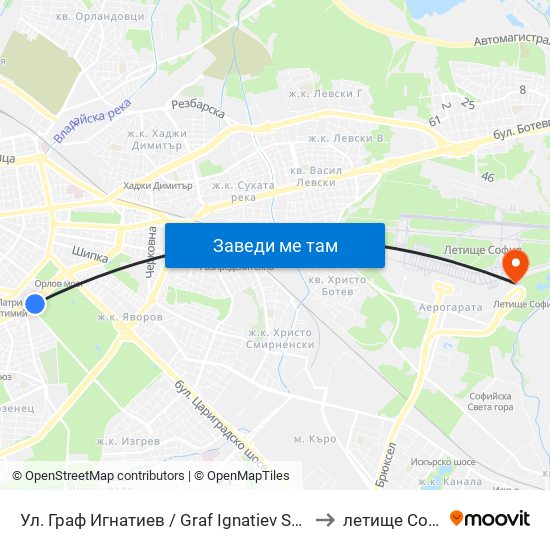 Ул. Граф Игнатиев / Graf Ignatiev St. (1913) to летище София map