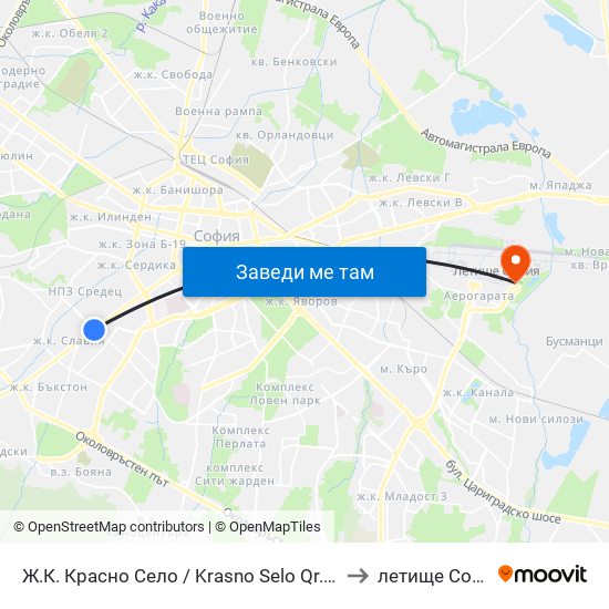 Ж.К. Красно Село / Krasno Selo Qr. (0638) to летище София map