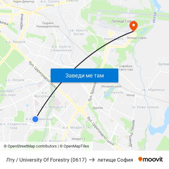 Лту / University Of Forestry (0617) to летище София map