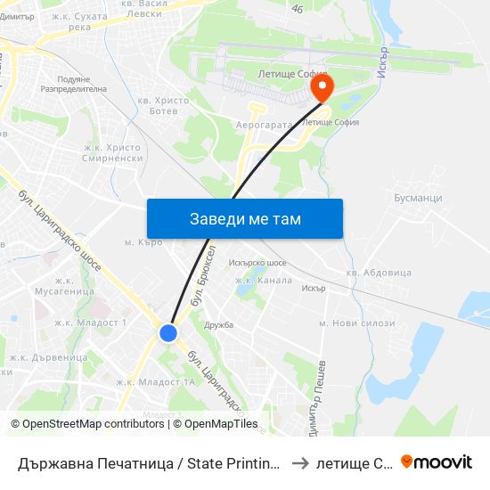 Държавна Печатница / State Printing House (0554) to летище София map