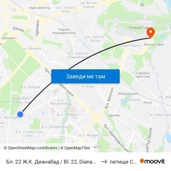 Бл. 22 Ж.К. Дианабад / Bl. 22, Dianabad Qr. (0124) to летище София map